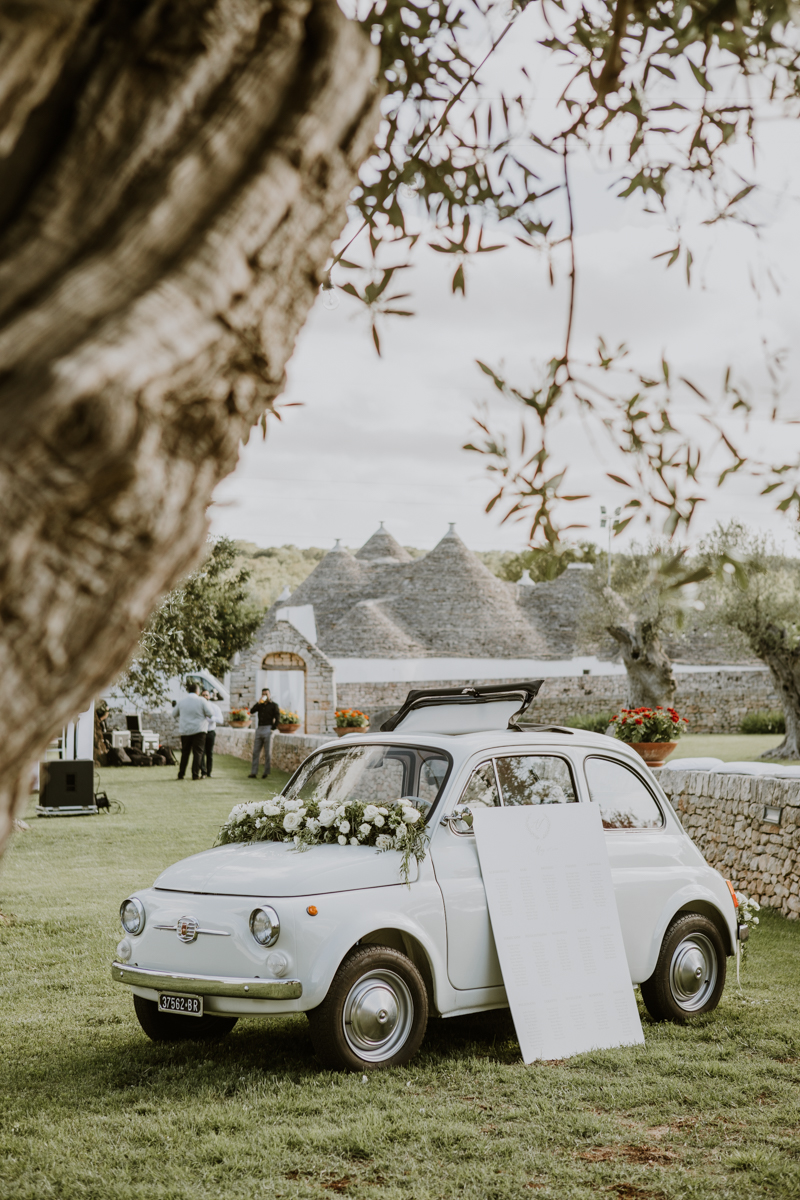 Decorazione auto sposi e tableau per matrimonio in Puglia